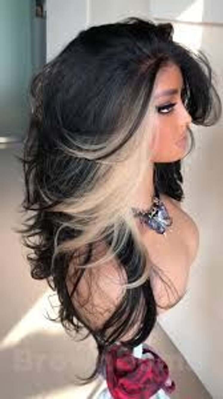 BrownBomb Feather Side Part Layered Skunk Stripe Wig